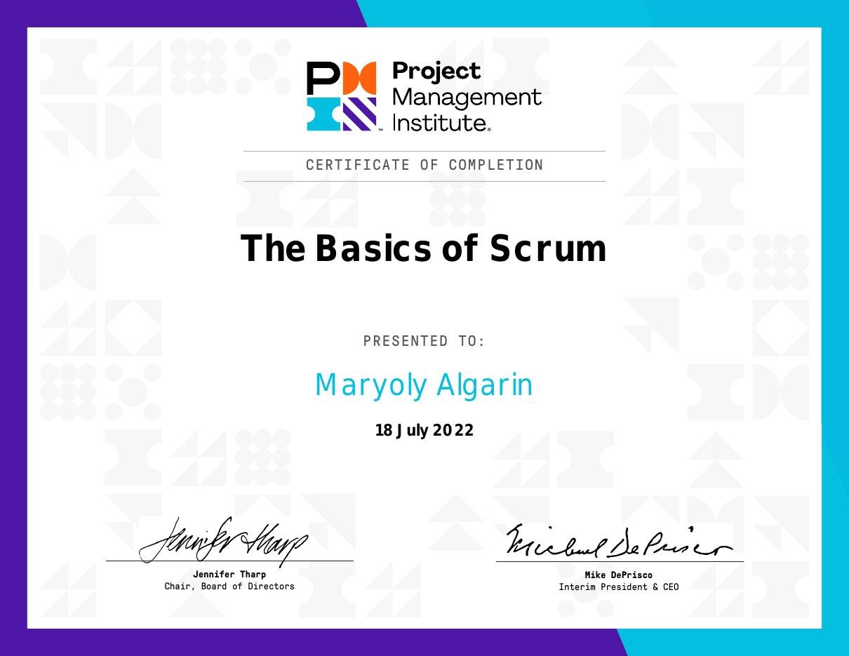 Certificado The Basics of Scrum, Project Management Institute